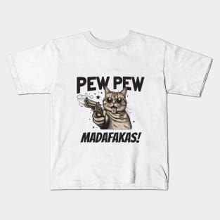 Pew Pew Madafakas Cat Crazy Vintage Funny Cat Owners Kids T-Shirt